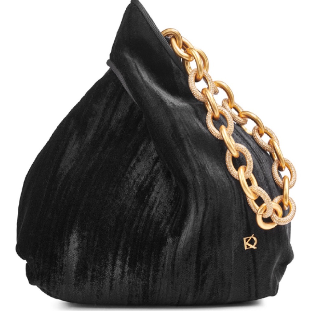 Elegant Black Velvet Bag with Gold Chain